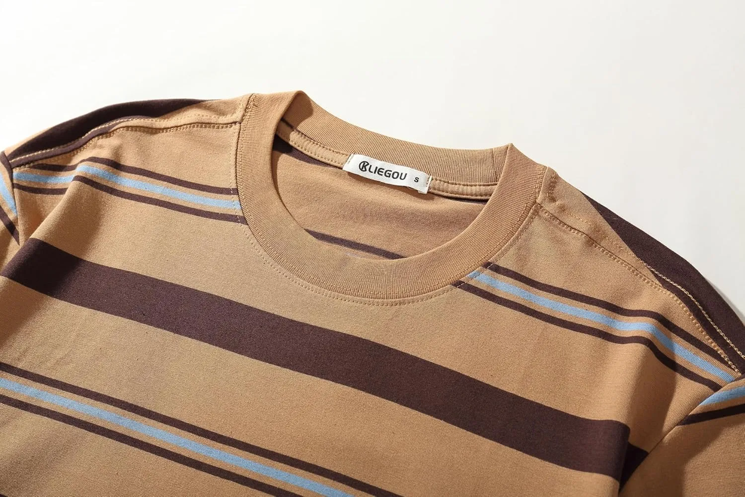 KLIEGOU Men's Fashion Loose Fit Crewneck Stripe T-Shirt