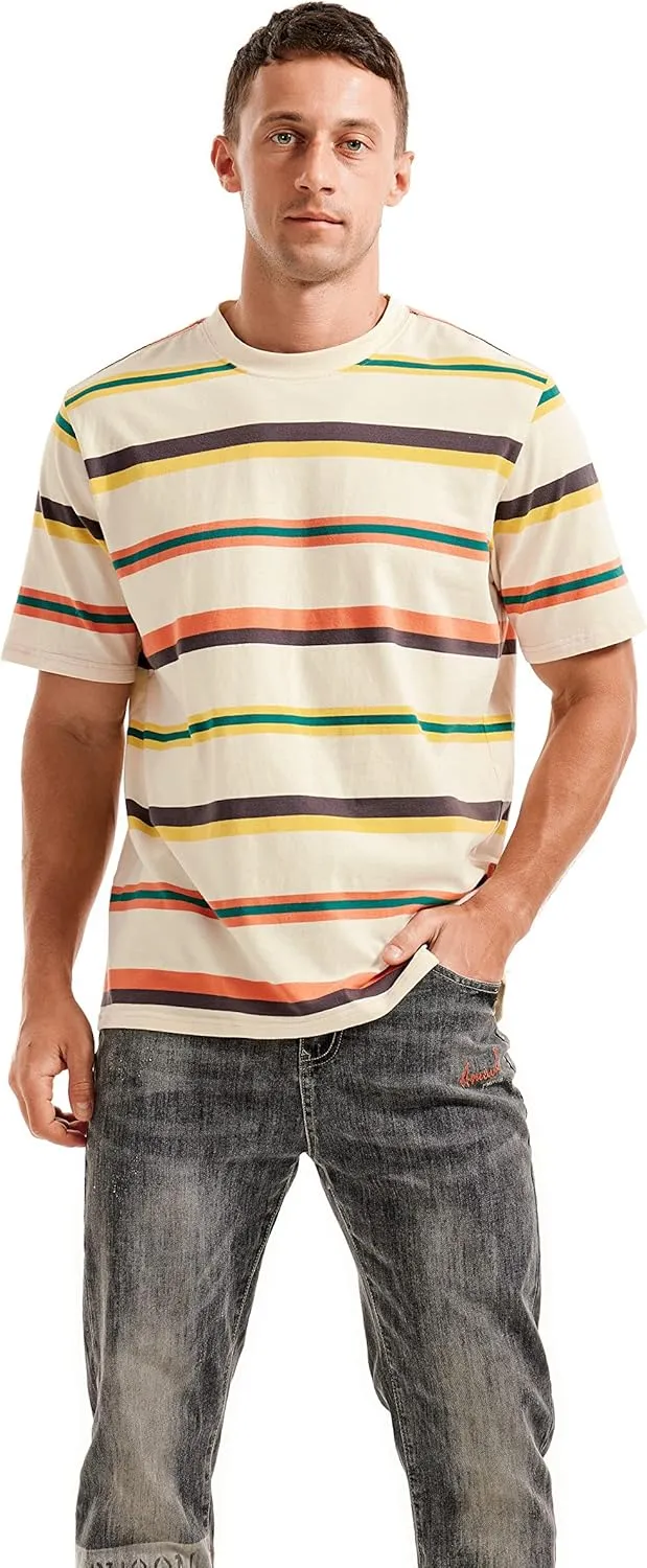 KLIEGOU Men's Fashion Loose Fit Crewneck Stripe T-Shirt