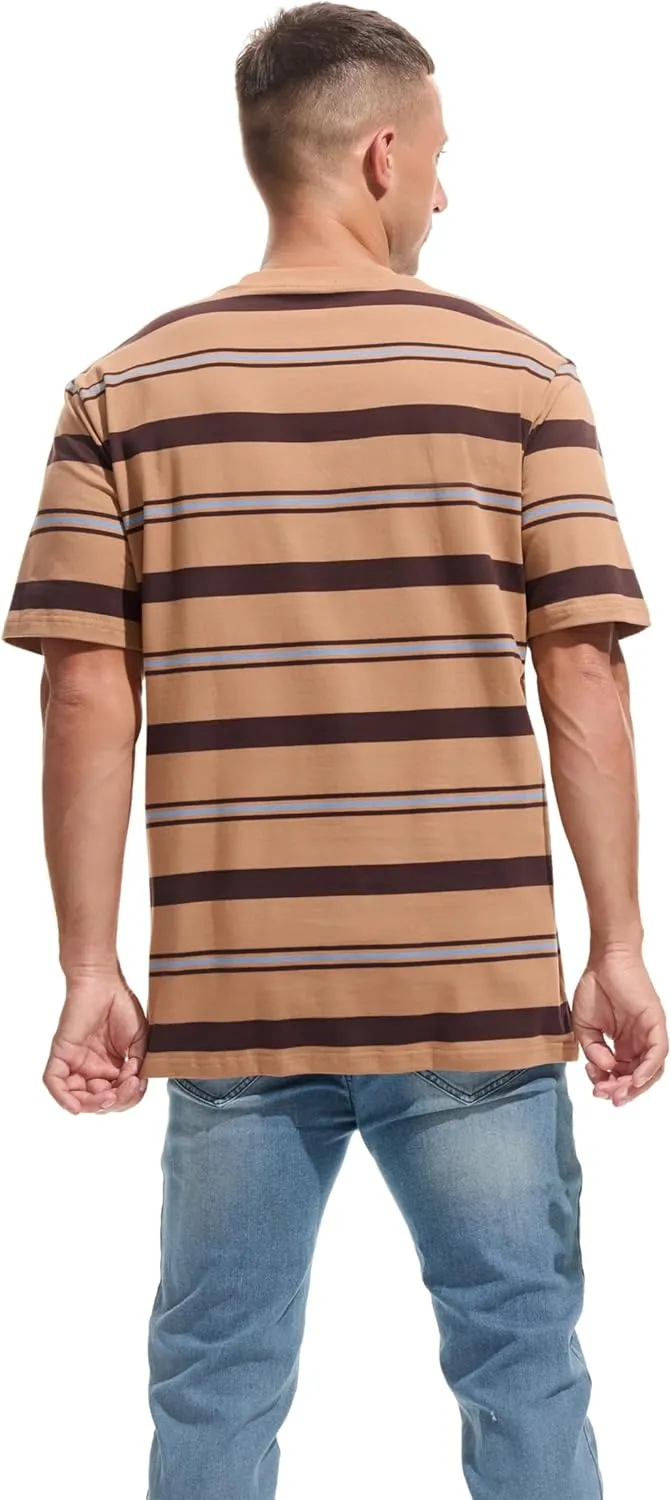 KLIEGOU Men's Fashion Loose Fit Crewneck Stripe T-Shirt