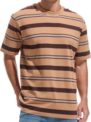 KLIEGOU Men's Fashion Loose Fit Crewneck Stripe T-Shirt