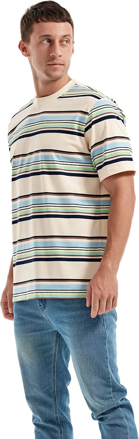 KLIEGOU Men's Fashion Loose Fit Crewneck Stripe T-Shirt