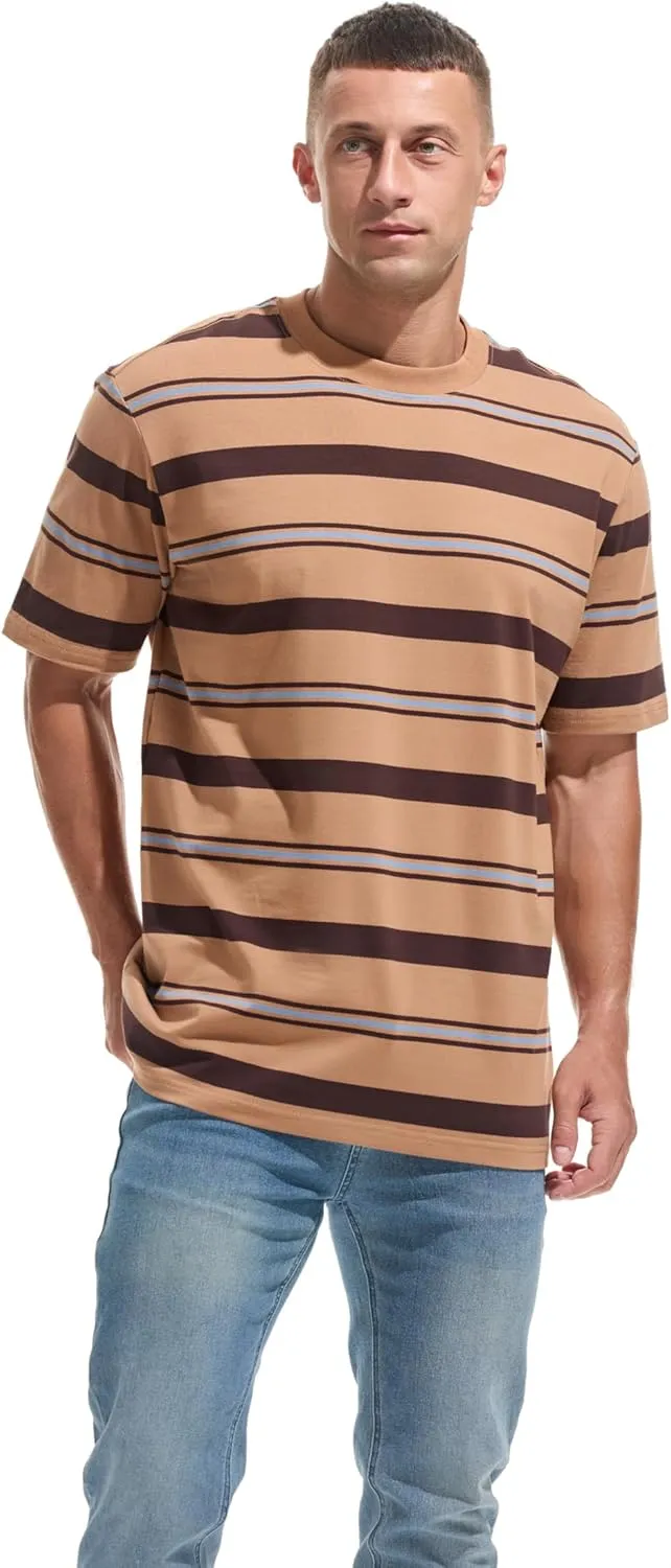 KLIEGOU Men's Fashion Loose Fit Crewneck Stripe T-Shirt