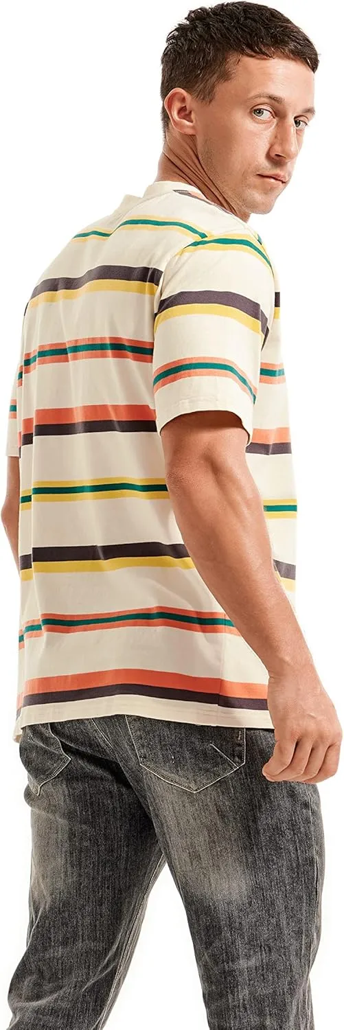 KLIEGOU Men's Fashion Loose Fit Crewneck Stripe T-Shirt