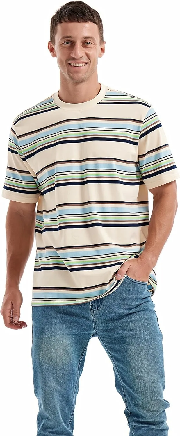 KLIEGOU Men's Fashion Loose Fit Crewneck Stripe T-Shirt
