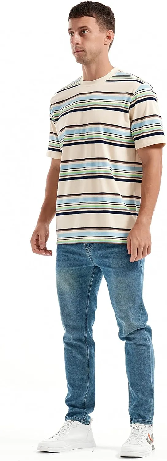 KLIEGOU Men's Fashion Loose Fit Crewneck Stripe T-Shirt