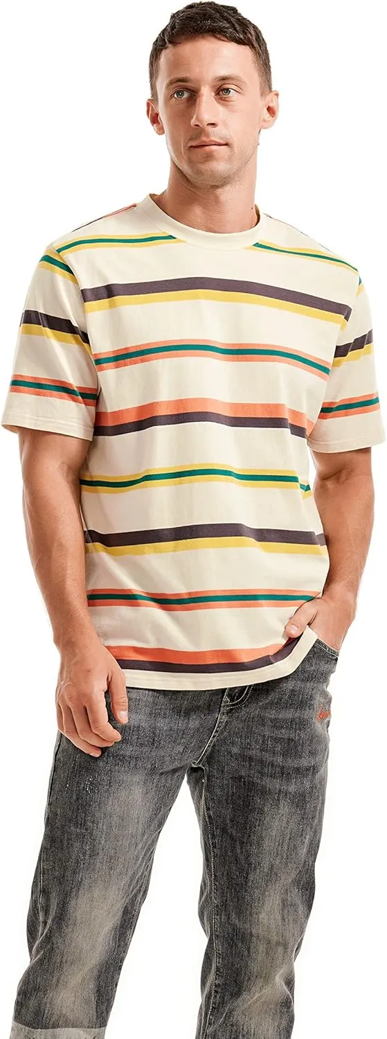 KLIEGOU Men's Fashion Loose Fit Crewneck Stripe T-Shirt