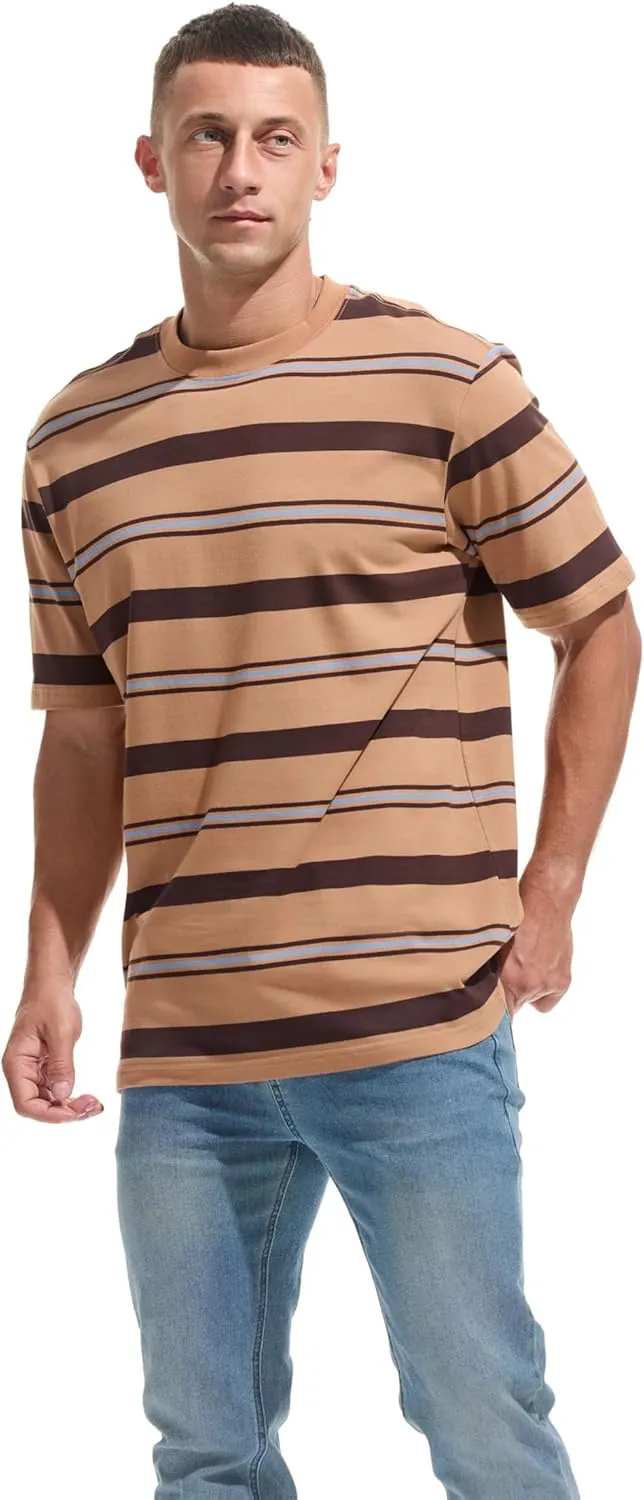 KLIEGOU Men's Fashion Loose Fit Crewneck Stripe T-Shirt