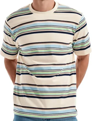 KLIEGOU Men's Fashion Loose Fit Crewneck Stripe T-Shirt