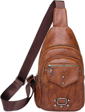 Ladies Chest Bags Soft Leather Feeling Crossbody Bags Large Capacity Simple Retro Shoulder Bag Mini (Brown, One Size)