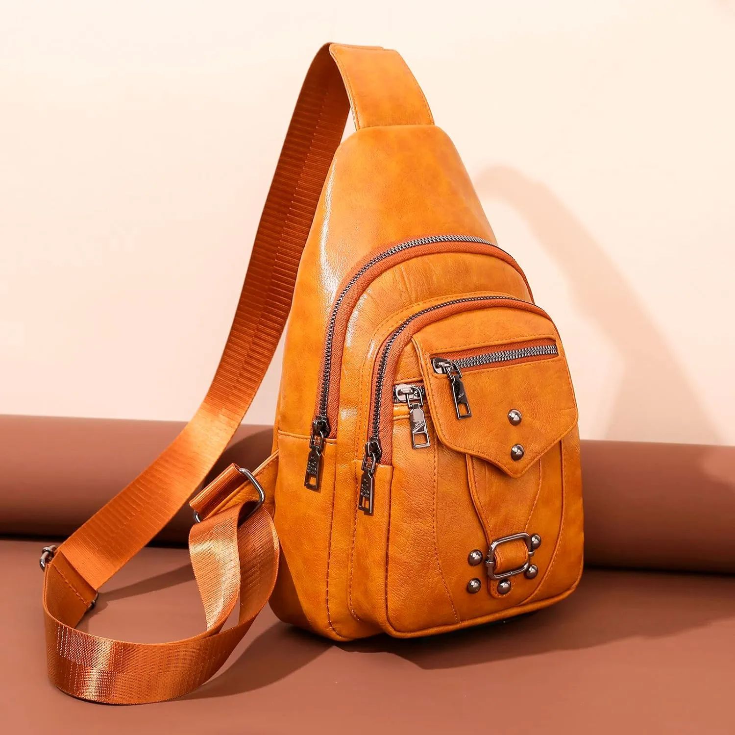 Ladies Chest Bags Soft Leather Feeling Crossbody Bags Large Capacity Simple Retro Shoulder Bag Mini (Yellow, One Size)