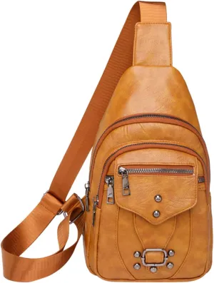 Ladies Chest Bags Soft Leather Feeling Crossbody Bags Large Capacity Simple Retro Shoulder Bag Mini (Yellow, One Size)