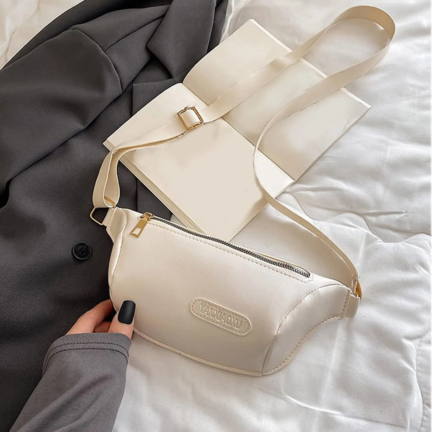 Ladies Crossbody Bags Solid Color One Shoulder Chest Bag Lightweight Simple Fanny Pack Bags Messenger (White, One Size)