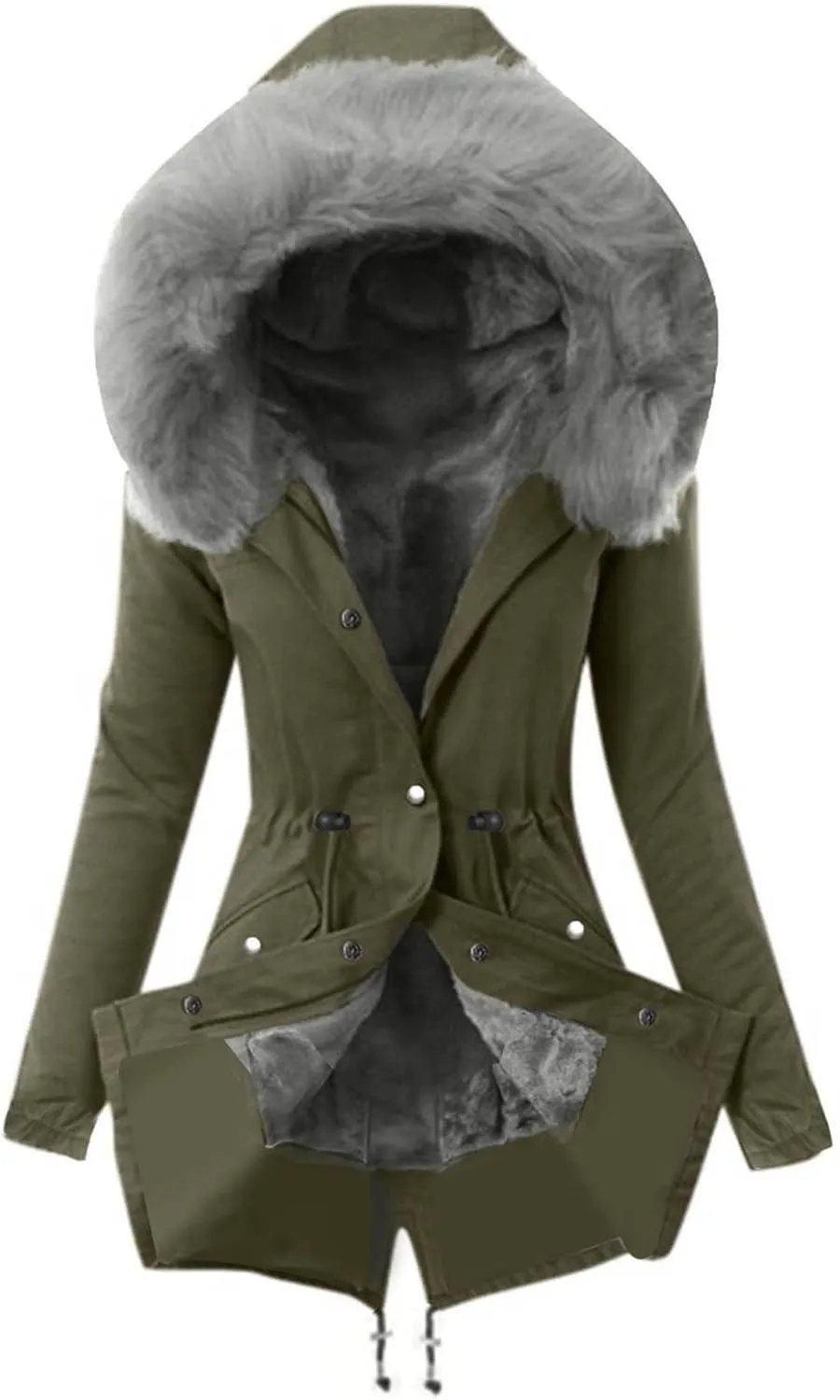 Ladies Lining Coat Womens Winter Warm Thick Long Jacket Plush Fuzzy Padded Down Coats Furry Hooded Overcoat