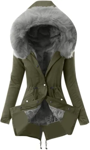 Ladies Lining Coat Womens Winter Warm Thick Long Jacket Plush Fuzzy Padded Down Coats Furry Hooded Overcoat