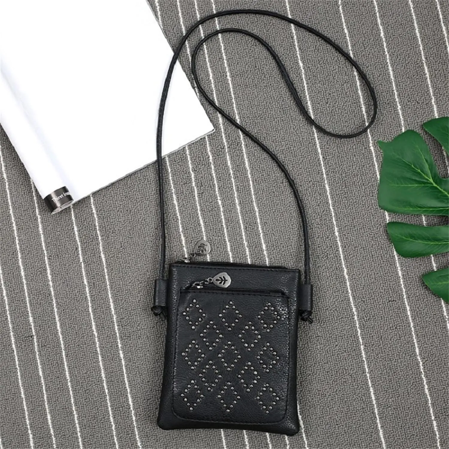 Ladies Simple Casual Leather Solid Color Mobile Bags Zipper Fashion Messenger Bags Mens Carry Bag (Black, One Size)