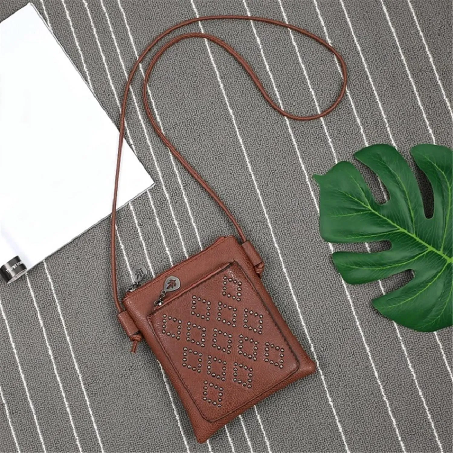 Ladies Simple Casual Leather Solid Color Mobile Bags Zipper Fashion Messenger Bags Mens Carry Bag (Coffee, One Size)