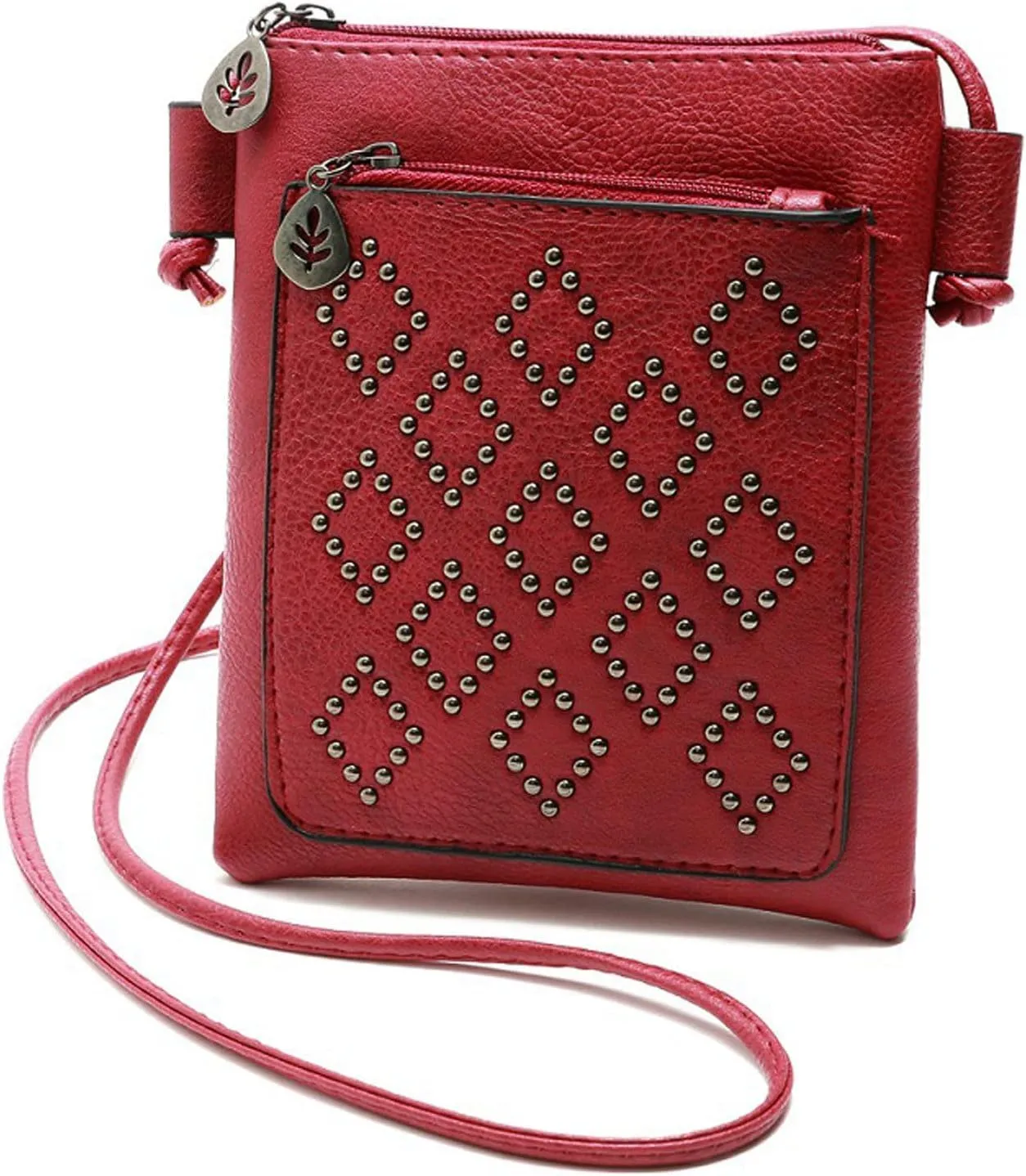 Ladies Simple Casual Leather Solid Color Mobile Bags Zipper Fashion Messenger Bags Mens Carry Bag (Red, One Size)