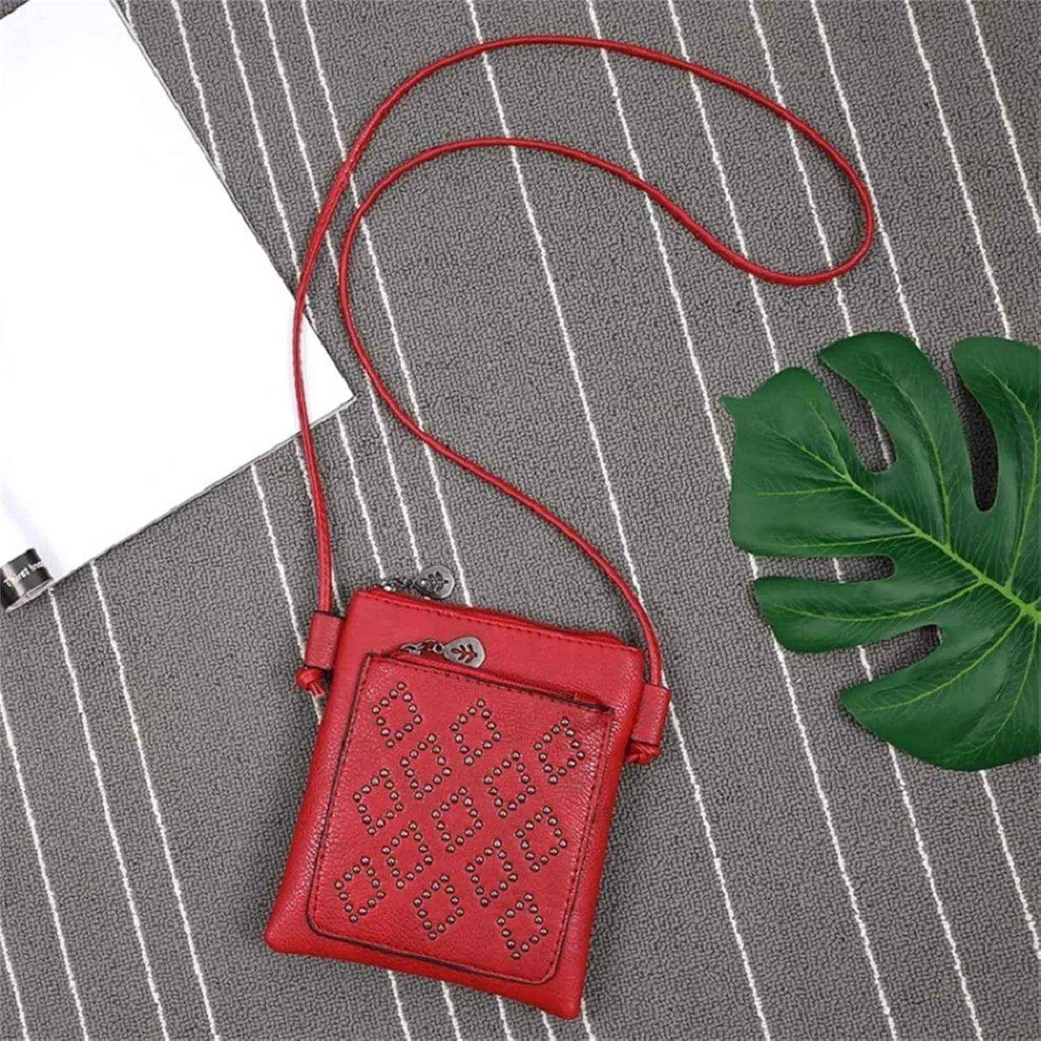 Ladies Simple Casual Leather Solid Color Mobile Bags Zipper Fashion Messenger Bags Mens Carry Bag (Red, One Size)