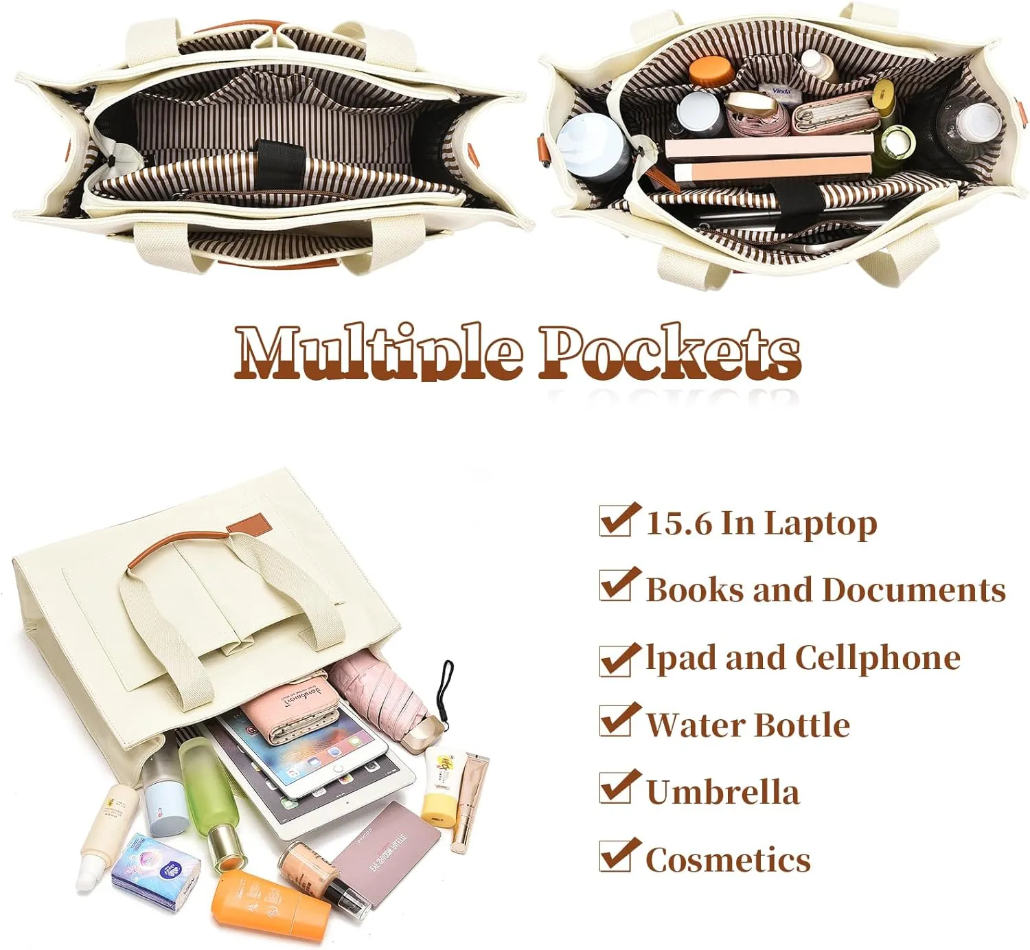 Laptop Tote Bag for Women - 15.6 Laptop Compartment & Pockets, Stands Upright, Convertible Handbag/Shoulder/Crossbody Bag
