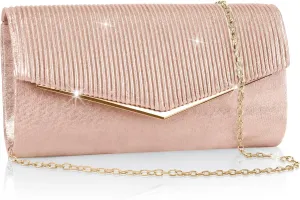 Larcenciel Clutch Purses for Women, Bling Vertical Lines Envelope Evening Bag w/Chain, Formal Ladies Handbags,9.05x1.97x4.72