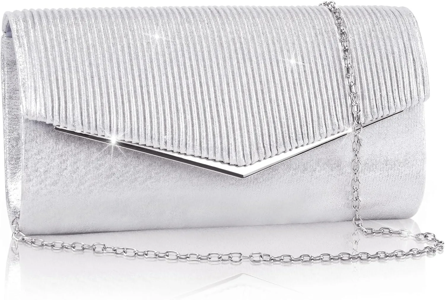 Larcenciel Clutch Purses for Women, Bling Vertical Lines Envelope Evening Bag w/Chain, Formal Ladies Handbags,9.05x1.97x4.72