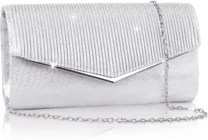 Larcenciel Clutch Purses for Women, Bling Vertical Lines Envelope Evening Bag w/Chain, Formal Ladies Handbags,9.05x1.97x4.72