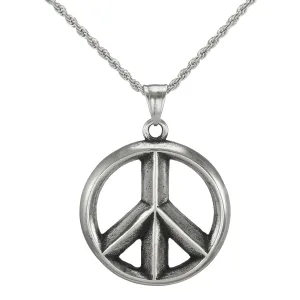 Large High Quality Stainless Steel Peace Sign Rope Chain Unisex Necklace  19  inches long