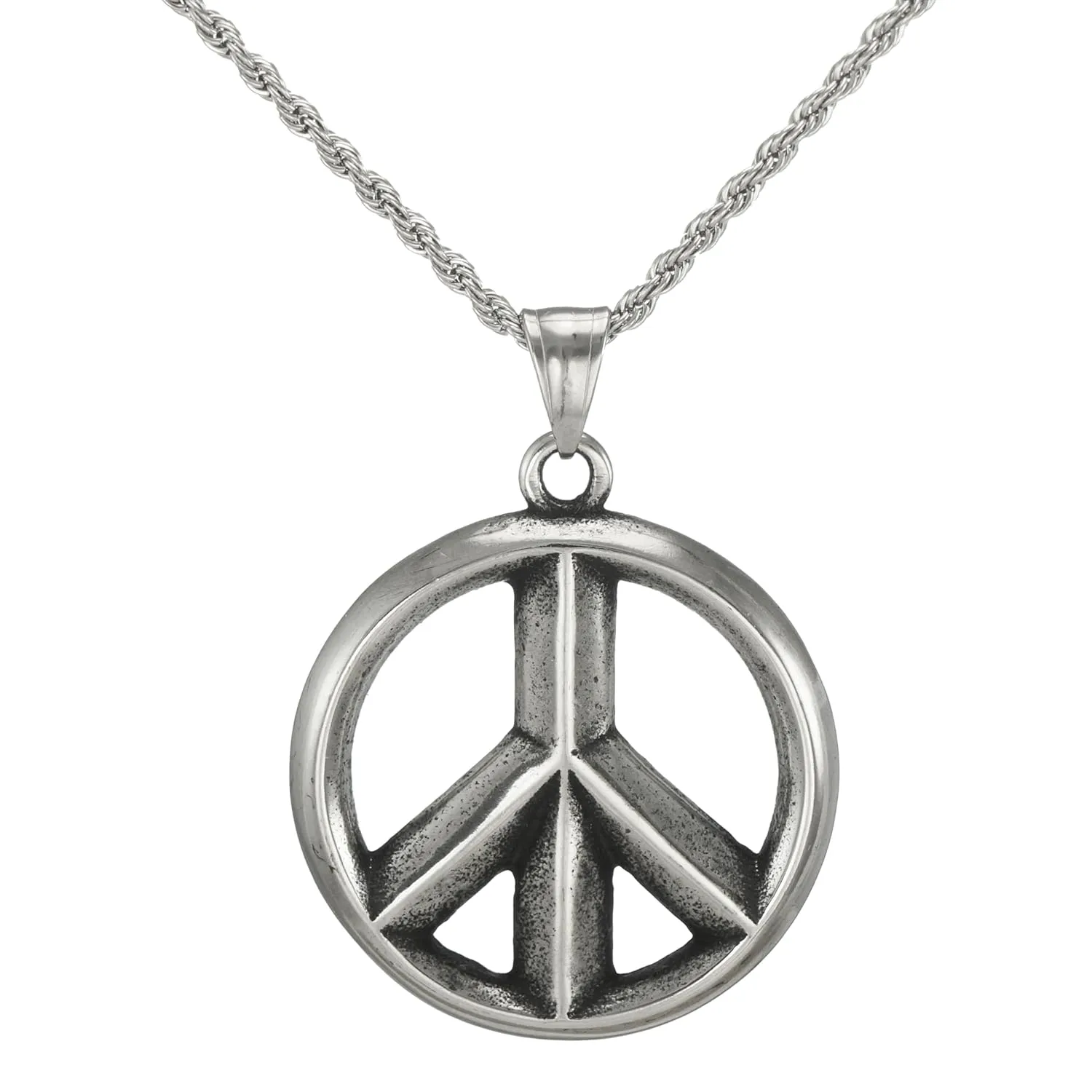 Large High Quality Stainless Steel Peace Sign Rope Chain Unisex Necklace  19  inches long
