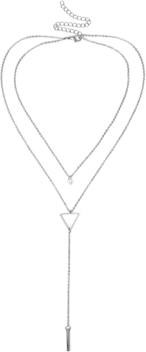 Layered Choker Necklace, Layered Necklaces for Women Triangle Long Bar Pendant Chain Necklaces for Women Girls, 2 Layers