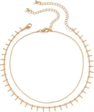 Layered Choker Necklaces for Women, Dainty Layered Choker Necklace Bead Pendant Chain Necklaces Women Jewelry, 2 Pieces, Gold