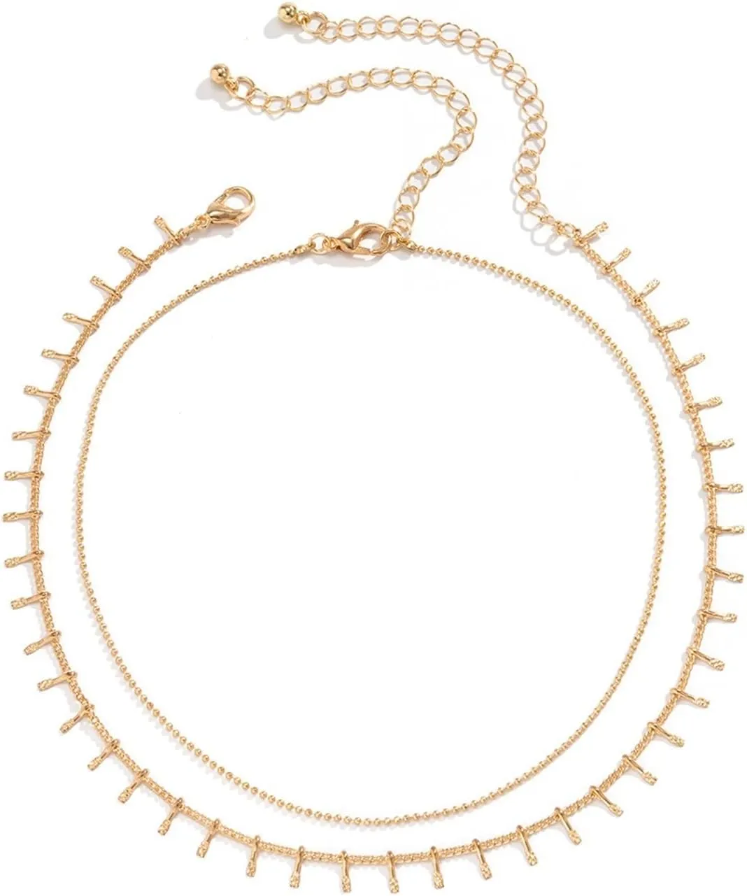 Layered Choker Necklaces for Women, Dainty Layered Choker Necklace Bead Pendant Chain Necklaces Women Jewelry, 2 Pieces, Gold