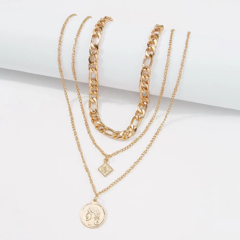 Layered Gold Necklaces for Women Chunky Stackable Charm Necklace Layered Cuban Paperclip Snake Chain Necklace Retro Coin Dainty Pendant Toggle Clasp Necklace
