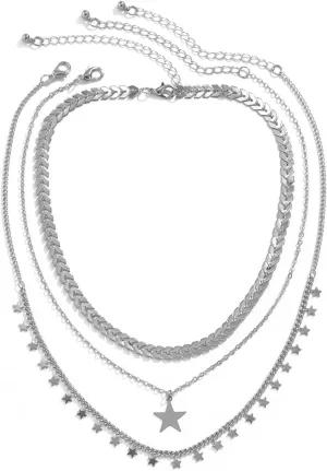 Layered Necklace, Dainty Layering Necklaces for Women Star Pendant Chain Necklaces Jewelry Gifts for Birthday Wedding, 3 Pieces