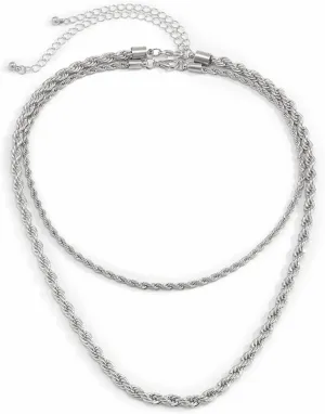 Layered Necklaces for Women, Dainty Layered Choker Necklace Twisted Chain Pendant Chain Necklaces for Women Girls, 2 Pieces