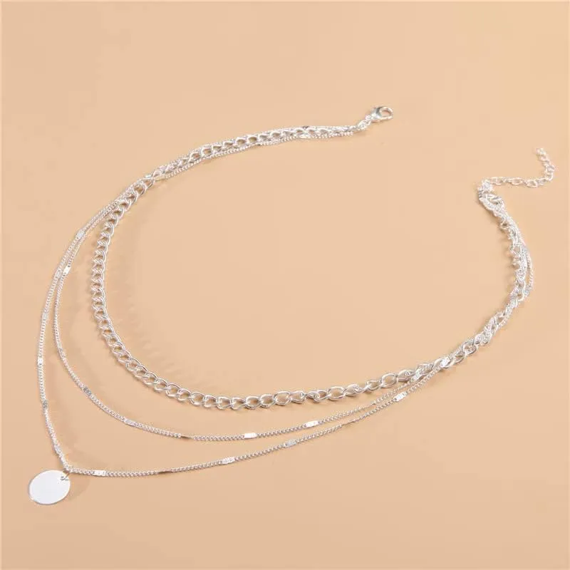 Layered Necklaces for Women, Gold Silver Plated Stackable Choker Necklaces Bar Disc Circle Pendant Adjustable Chain Necklace Jewelry