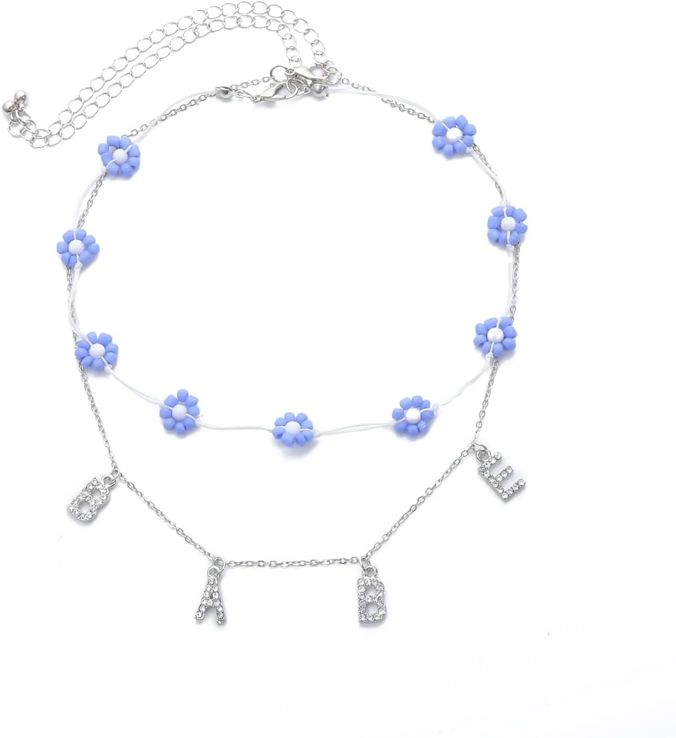Layering Necklaces, Dainty Layered Choker Necklace Babe Flower Pendant Chain Necklaces Women Jewelry, 2 Pieces, White Gold, 41CM