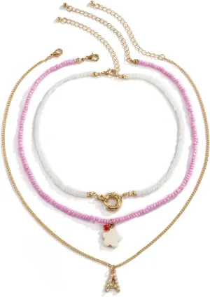 Layering Necklaces, Dainty Layered Choker Necklace Shell Star Pearl Alphabet Pendant Chain Necklaces Women Jewelry, 3 Pieces, Gold