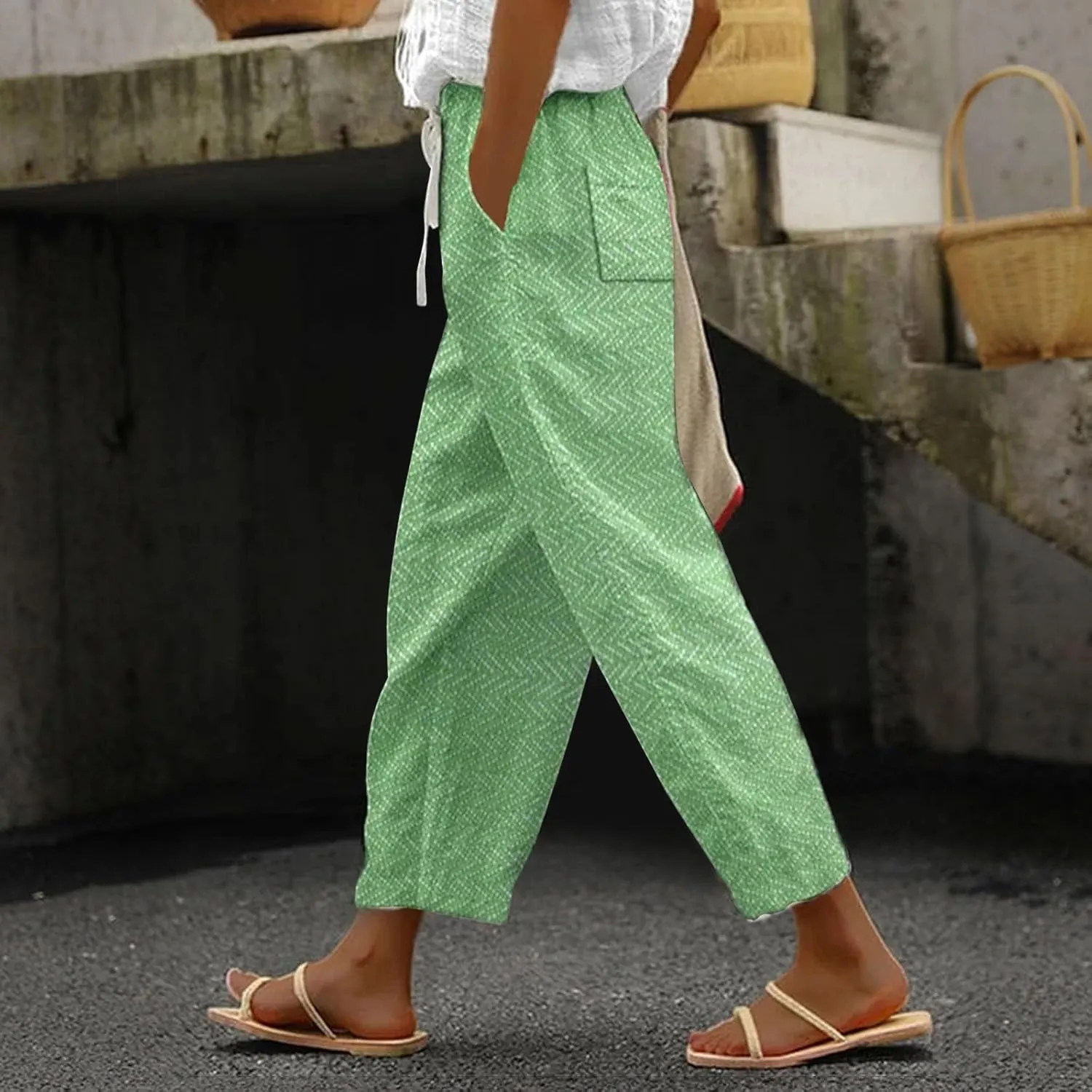 LCMTWX Flowy Linen Pants for Women Pants Capri Pants 2025 Pants with Pockets Wide Leg Cropped Pants Capri Linen Pants for