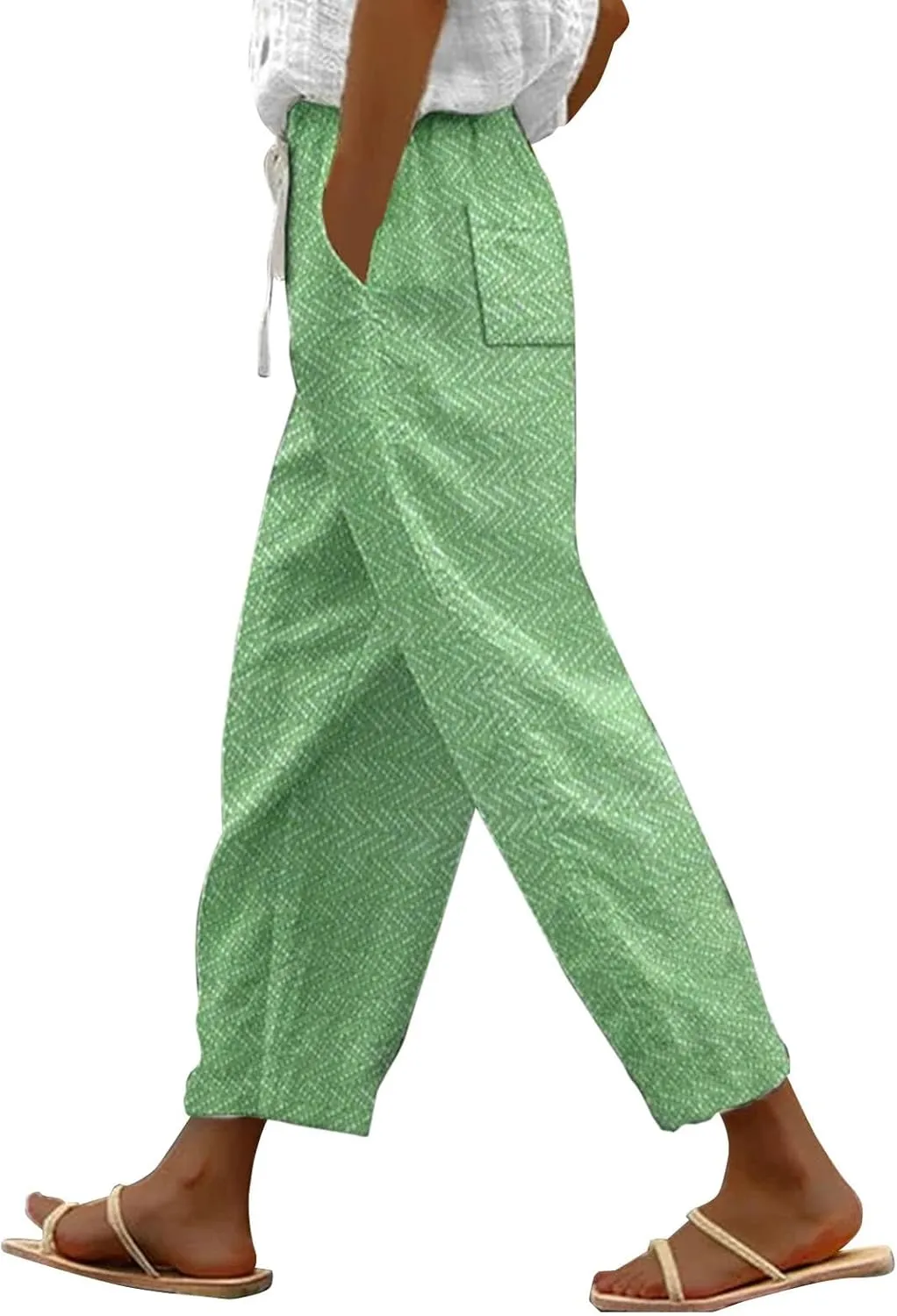 LCMTWX Flowy Linen Pants for Women Pants Capri Pants 2025 Pants with Pockets Wide Leg Cropped Pants Capri Linen Pants for