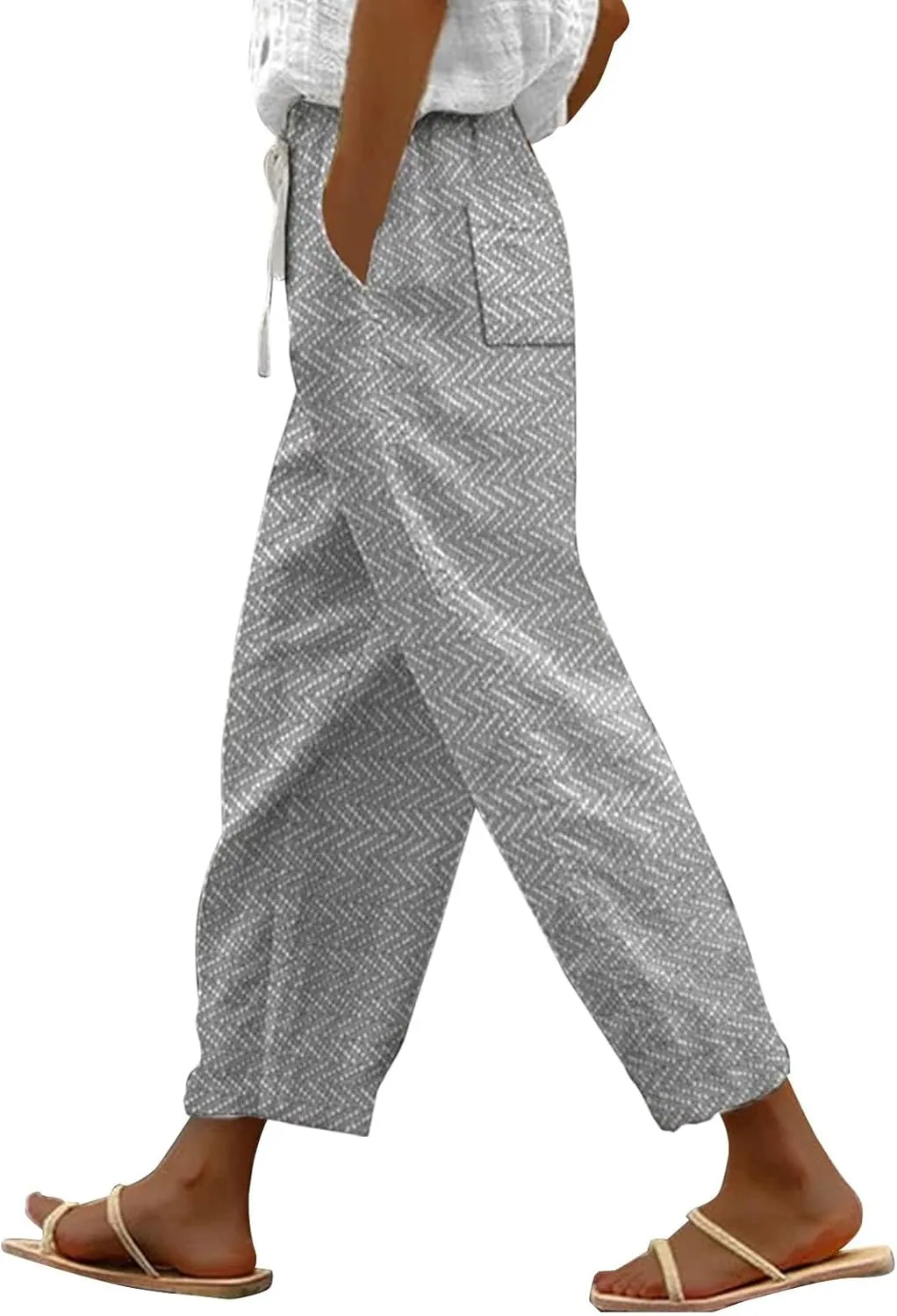 LCMTWX Flowy Linen Pants for Women Pants Capri Pants 2025 Pants with Pockets Wide Leg Cropped Pants Capri Linen Pants for