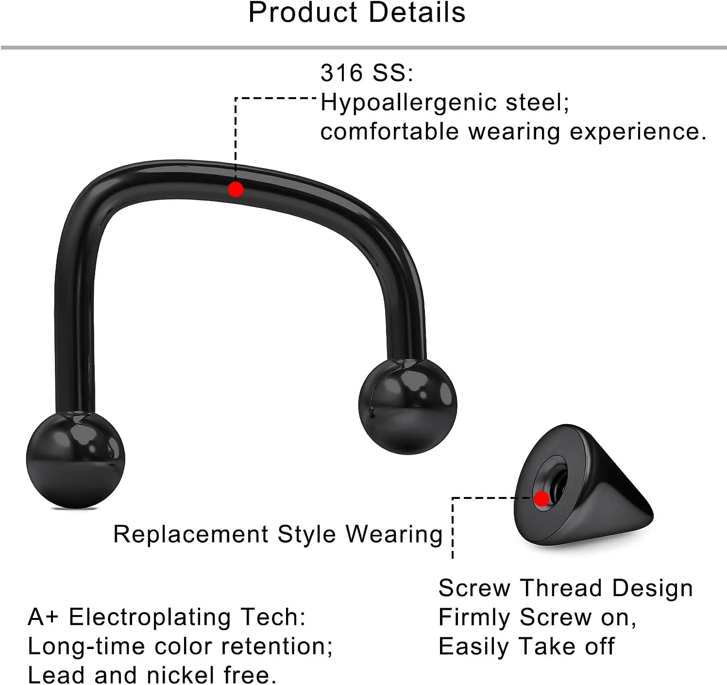 Lcolyoli 16G Labret Jewelry Surgical Steel Lip Rings Hoops C-Shaped Snake Bite Piercing Jewelry Medusa Piercing Jewelry for Women Men