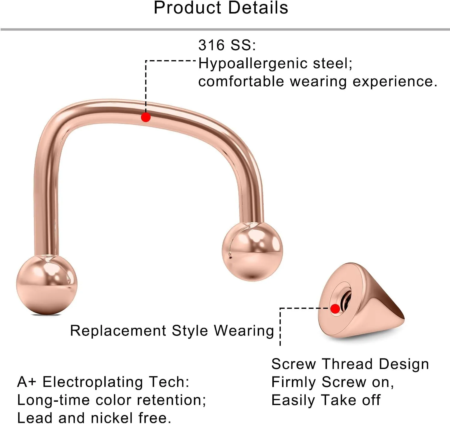 Lcolyoli 16G Labret Jewelry Surgical Steel Lip Rings Hoops C-Shaped Snake Bite Piercing Jewelry Medusa Piercing Jewelry for Women Men