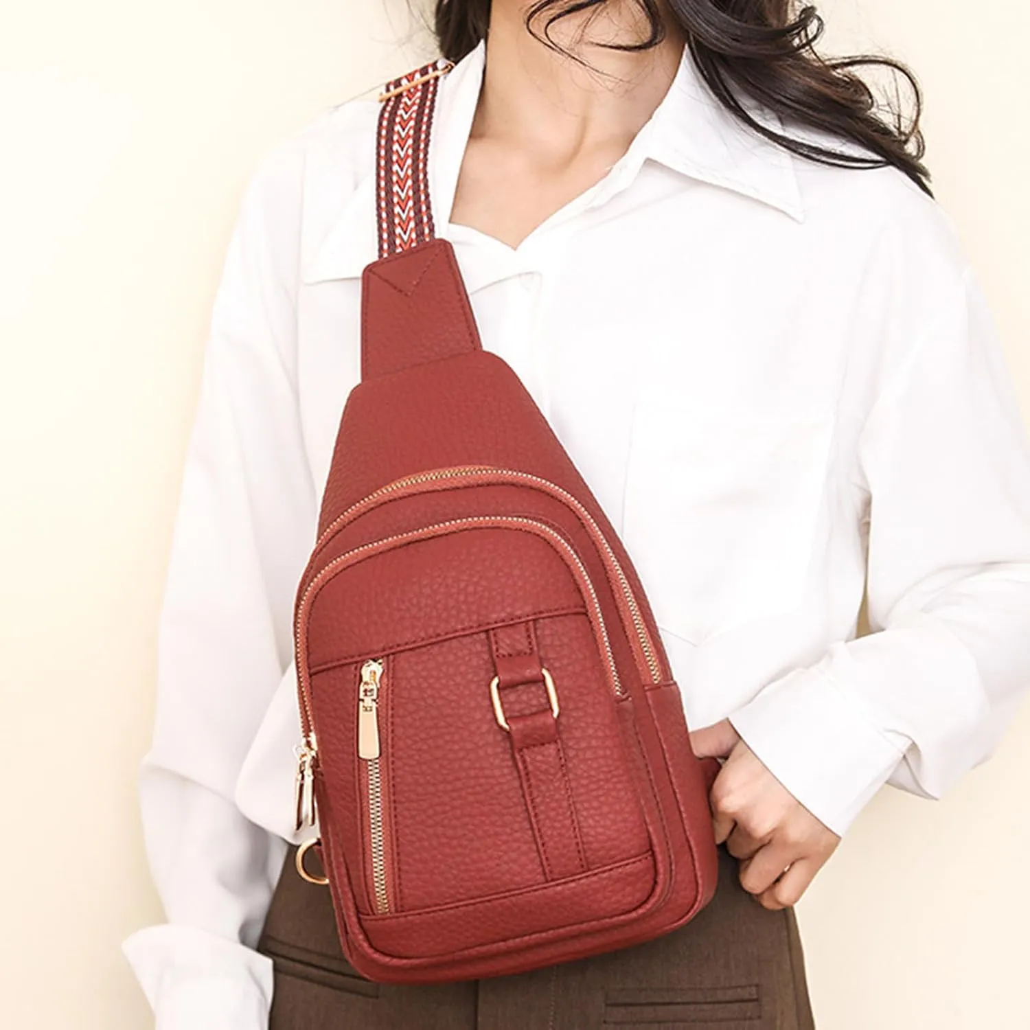 Leather Crossbody Bags for Women 2024 New Upgrade Leather Fanny Pack for Women,trendy Chest Bag Backpack with Adjustable Strap,cross Body Bag for Sports Hiking Outdoor Travel