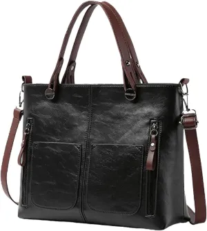Leather Shoulder Bag for Women Multi-Pocket Convertible Backpack Purse Top Handle Tote Bags Vintage Handbags
