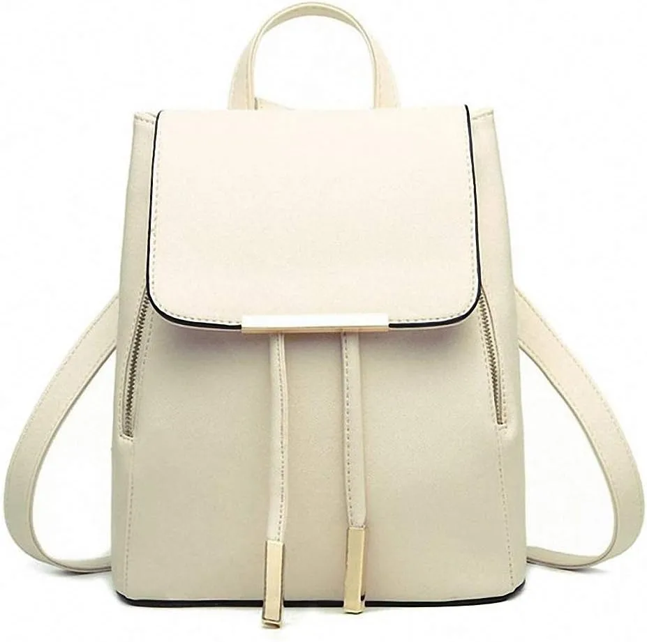 Leather Shoulder Bags Women Square Backpacks Travel Satchel Schoolbags Beige