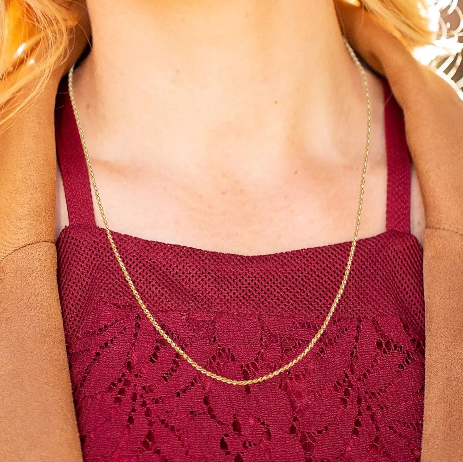 LIFETIME JEWELRY 1.4mm Serpentine Chain Necklace for Women & Men 24k Gold Plated