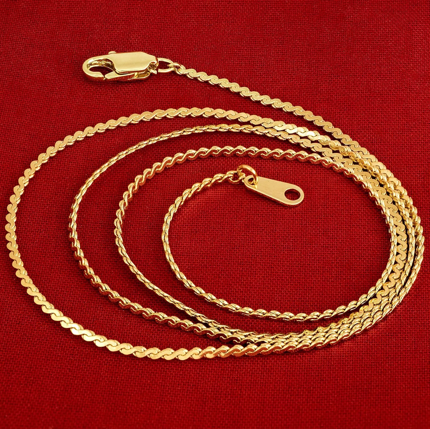 LIFETIME JEWELRY 1.4mm Serpentine Chain Necklace for Women & Men 24k Gold Plated