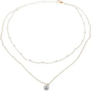LIFKOME Gold Layered Pearl Necklaces for Women Elegant Jewelry Minimalist Design Fashionable Pendant Necklace