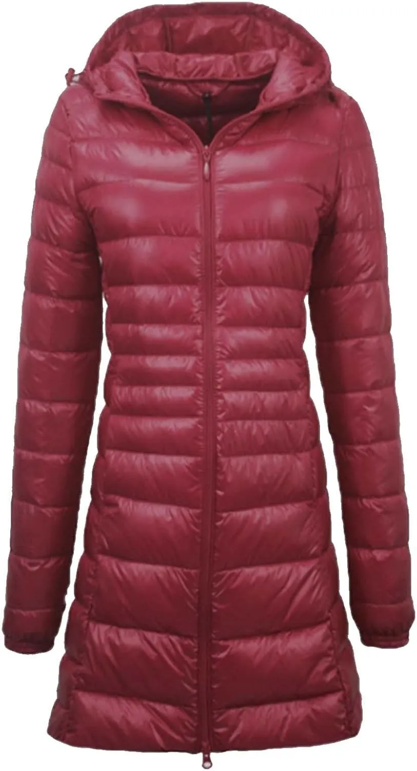 Lightweight Jacket Women Women's Solid Color Mid Length Hooded Down Jacket With Drawstring Slim Fit Womens Black