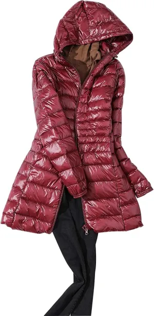 Lightweight Jacket Women Women's Solid Color Mid Length Hooded Down Jacket With Drawstring Slim Fit Womens Black